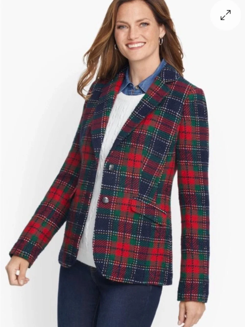 Talbots Classic Shetland Blazer Navy & Green Plaid size 10 $189